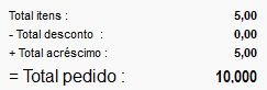 Total da Venda Rápida após o acréscimo ou desconto Total da Venda Rápida