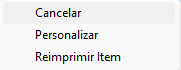 Menu de opções do item com o botão direito Menu de opções do item com o botão direito