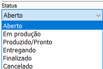 Seleção do status do pedido Seleção do status do pedido