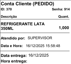 Exemplo do pedido impresso Exemplo do pedido impresso