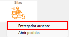 Opção Entregador Ausente pelo botão direito Opção Entregador Ausente pelo botão direito