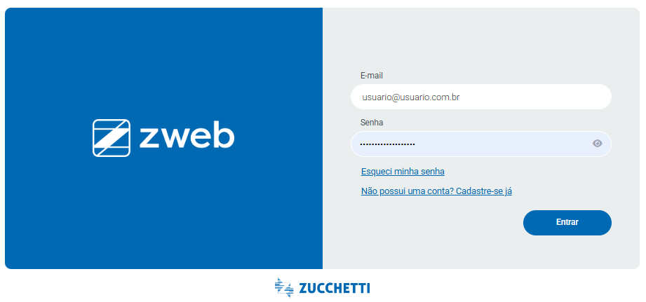Tela de login com nome e e-mail do novo usuário Login do novo usuário