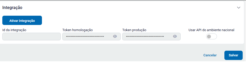 Aba Integração com o botão Ativar integração Ativar integração da NFSe