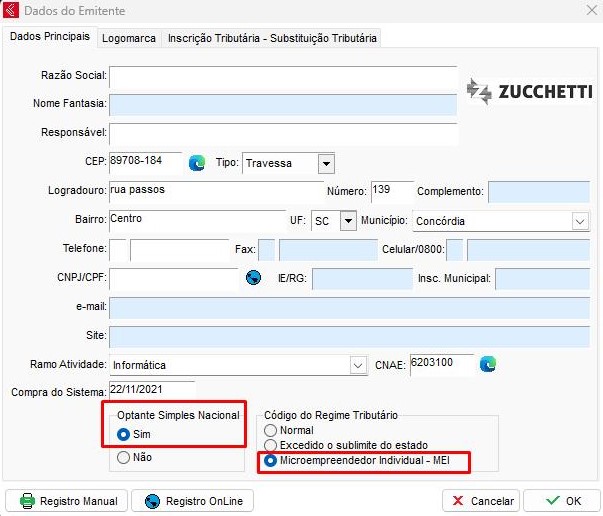 Preenchimento da Inscrição Estadual e do Regime Tributário MEI Inscrição Estadual e Regime Tributário MEI