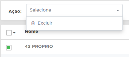 Opção Excluir na ação do fornecedor Excluir fornecedor