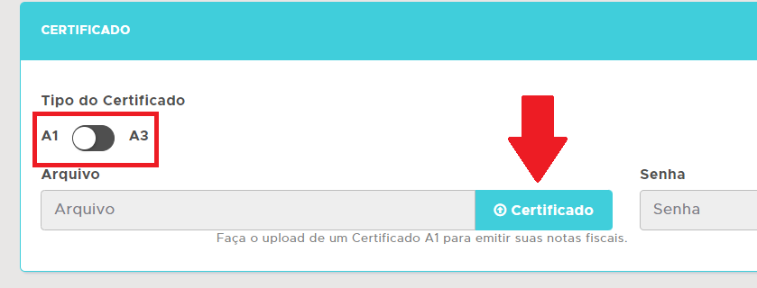 Seleção do Tipo do Certificado como A1 Tipo do Certificado A1
