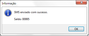 Confirmação de SMS enviado e saldo restante de créditos Confirmação de SMS enviado
