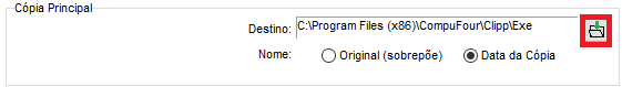 Campo Destino e botão Abrir para selecionar a pasta do backup Campo Destino do backup