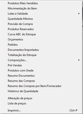 Botão Relatórios no cadastro de estoque do ClippMEI Relatórios no cadastro de estoque