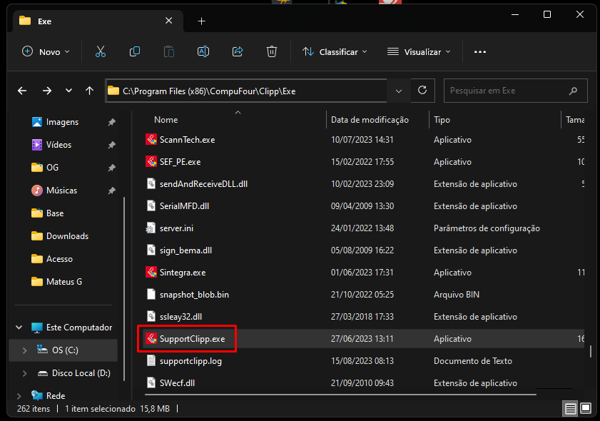 Arquivo SupportClipp na pasta Exe do Clipp Arquivo SupportClipp na pasta Exe