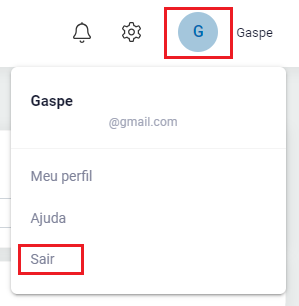 Opção sair para trocar de usuário Opção sair