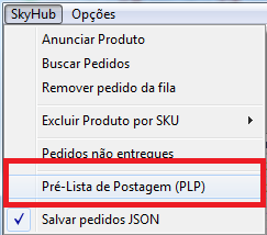 Acesso a SkyHub e Pre Lista de Postagem PLP Menu SkyHub PLP