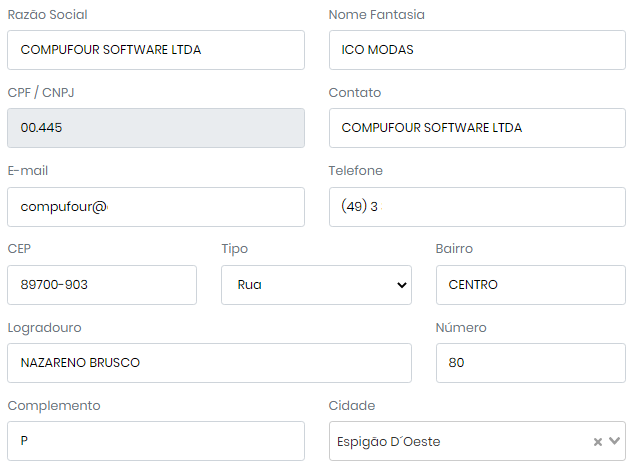 Formulário de cadastro dos dados da empresa Cadastro dos dados da empresa
