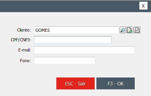 Seleção do cliente com F9 no lançamento rápido Seleção do cliente com F9