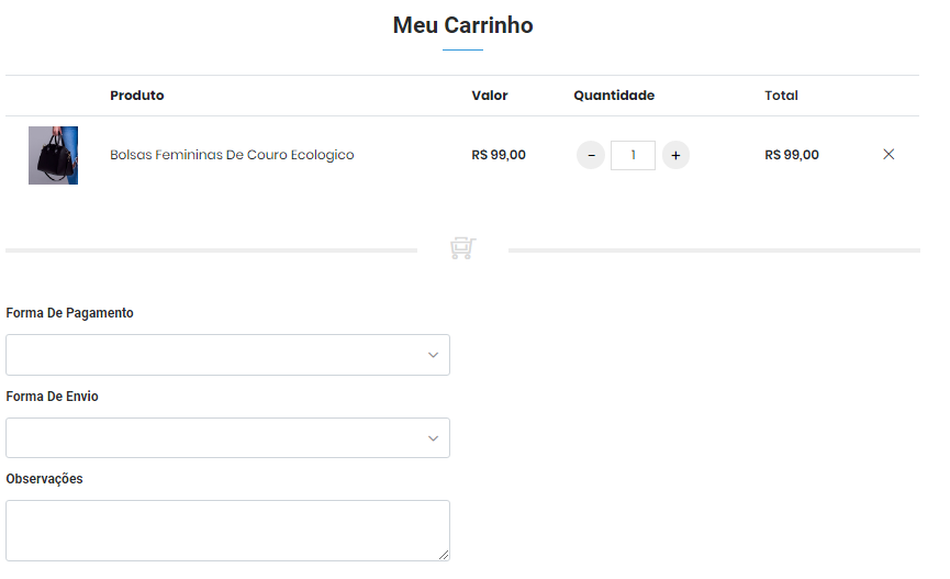 Carrinho de compras do cliente no ECommerce Carrinho de compras
